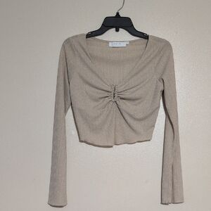 ASTR The Label Elegant Beige Long Sleeve Women's Crop Top Size M